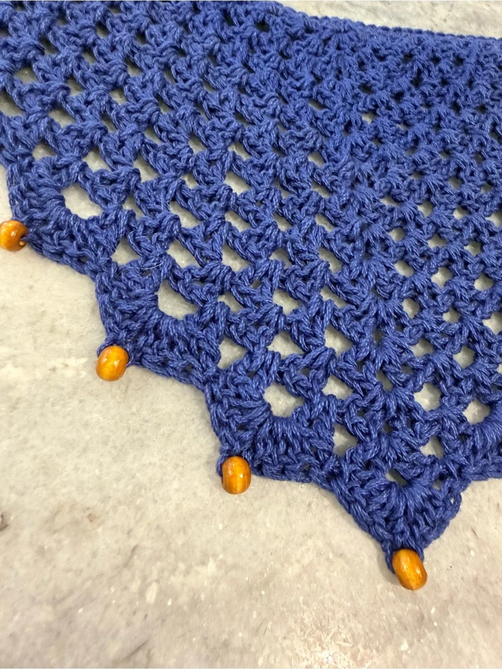 Handmade Crochet Wood Beaded Kerchief Head Scarf Cotton Boho Bandana Cottagecore